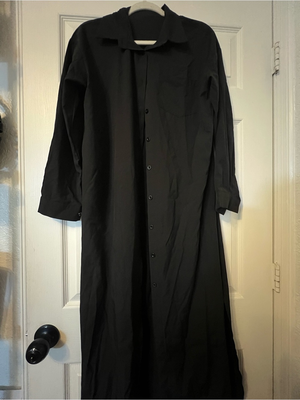 Women’s Black Longline Button-Front Trench Shirt Dress